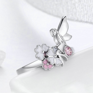 PINK ZIRCON SILVER RING - FLOWER ELF